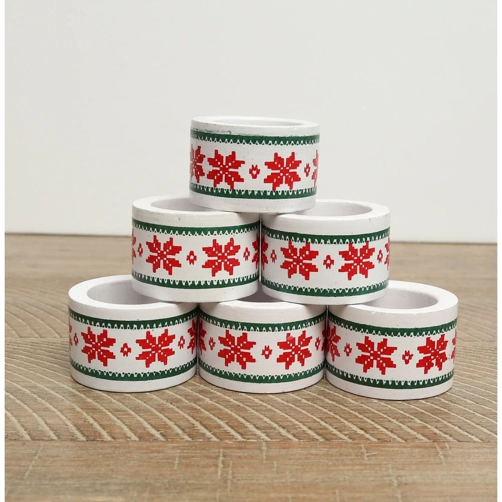 Festive Holiday Napkin Rings in Red and Green, Wooden Christmas Napkin Holders